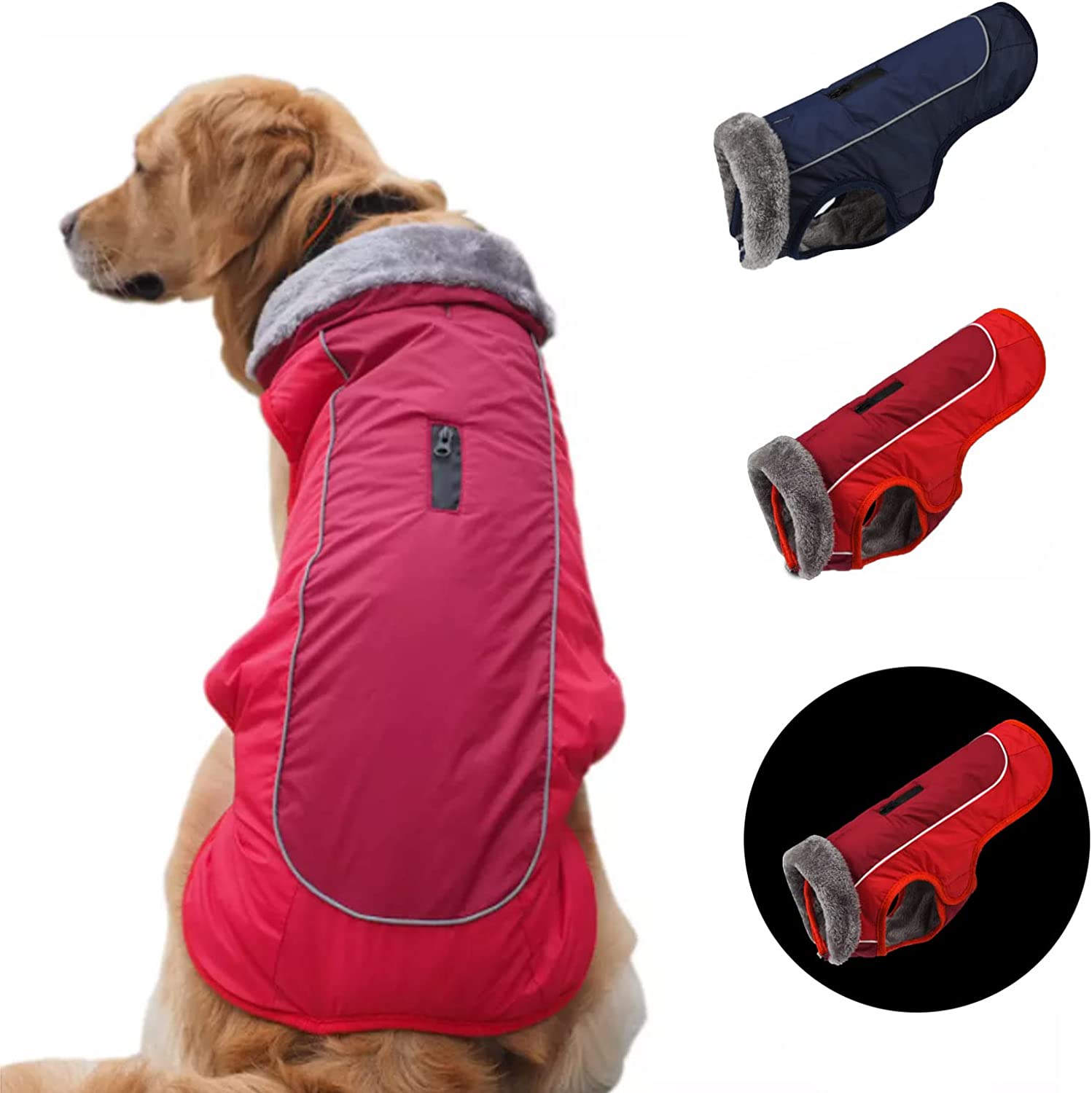 KUTKUT Waterproof Warm Dog Jacket, Dog Apparel with Fleece Neckline,Windproof Cozy Cold Weather Dog Coat Lining Winter Dog Thick Vest for Outdoor Small Dogs-Jacket-kutkutstyle